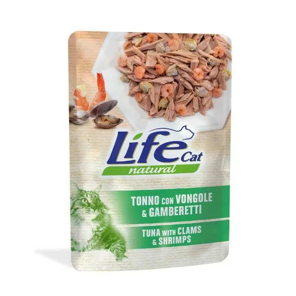 LifeCat Natural Tonno, Vongole e Gamberetti - Umido per Gatti - 70 g