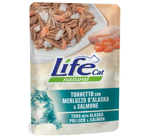 LifeCat Natural Tonno, Merluzzo d'Alaska e Salmone - Umido Gatti - 70 g