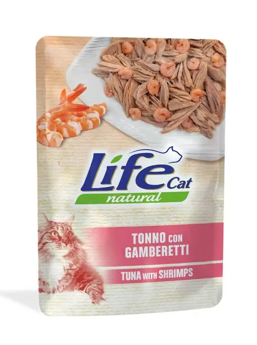 LifeCat Natural Tonno e Gamberetti - Alimento Umido per Gatti - 70 g
