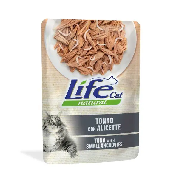 LifeCat Natural Tonno e Alicette - Alimento Umido per Gatti - Busta 70 g