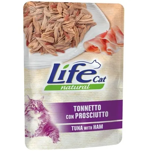 LifeCat Natural Tonnetto e Prosciutto - Alimento Umido per Gatti - 70 g