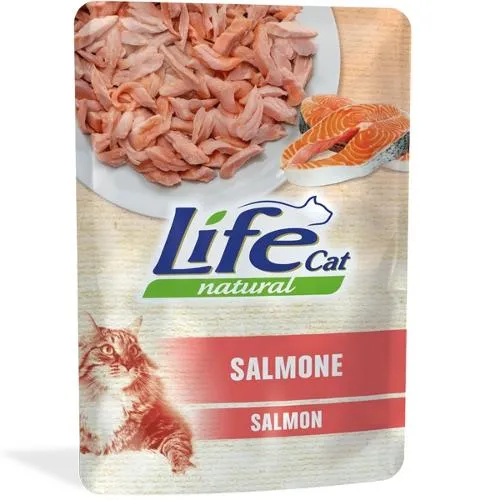 LifeCat Natural Salmone - Alimento Umido Naturale per Gatti - Busta 70 g