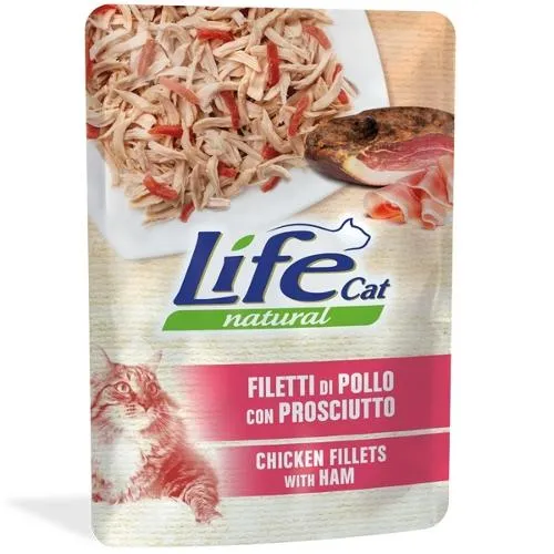 LifeCat Natural Pollo e Prosciutto - Alimento Umido per Gatti - Busta 70 g