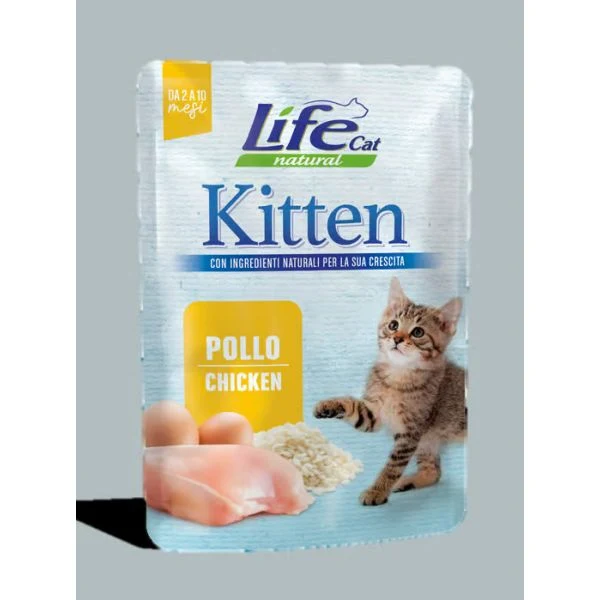 LifeCat Natural Kitten Pollo - Alimento Umido per Gattini - Busta 70 g