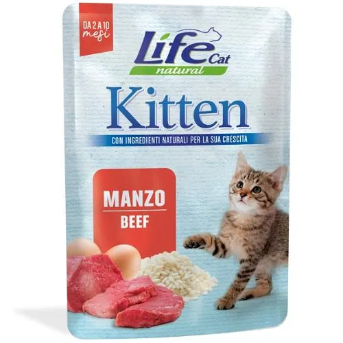 LifeCat Natural Kitten Manzo - Alimento Umido per Gattini - Busta 70 g