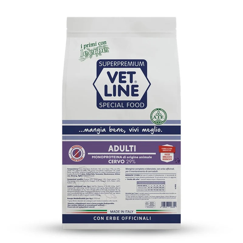 VETLINE CANE ADULTO MONOPROTEICO CERVO 3 KG
