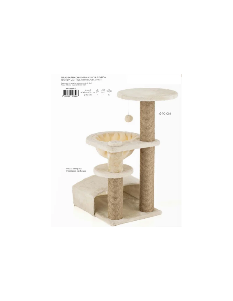 Tiragraffi Florida Leopet con Doppia Cuccia e Colonna in Sisal - Altezza 80 cm