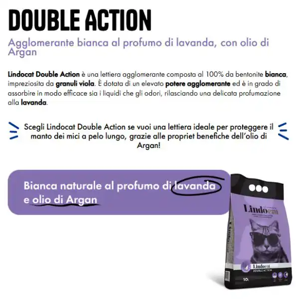 Lindocat Double Action lettiera agglomerante in bentonite bianca profumata