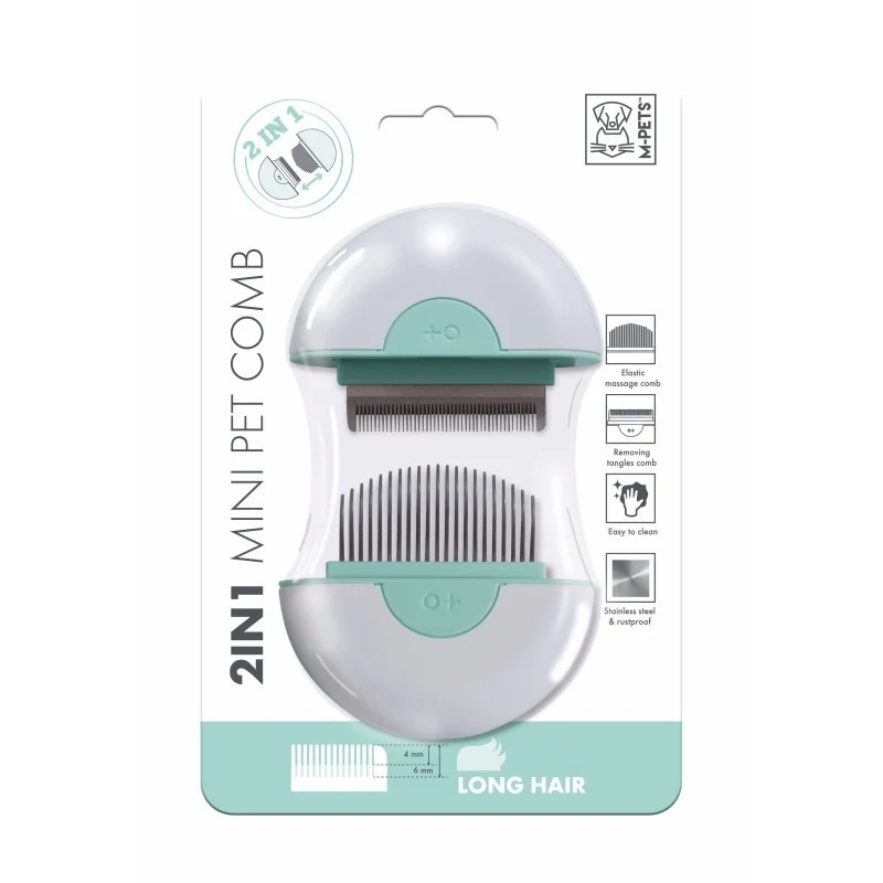 Mini Pettine 2 in 1 per Cani e Gatti a Pelo Lungo - Colore Verde