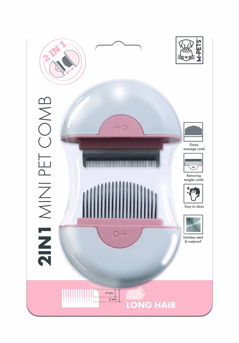Mini Pettine 2 in 1 per Cani e Gatti a Pelo Lungo - Colore Rosa
