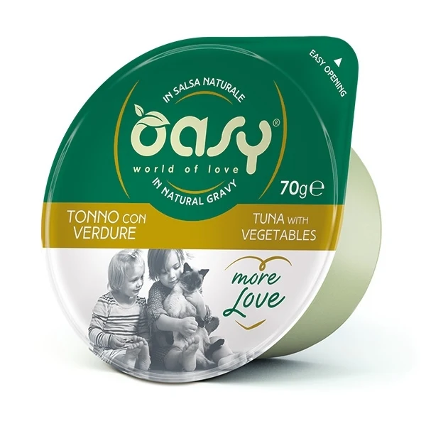 Oasy More Love Tonno e Verdure - Alimento Umido per Gatti - Cup 70 g