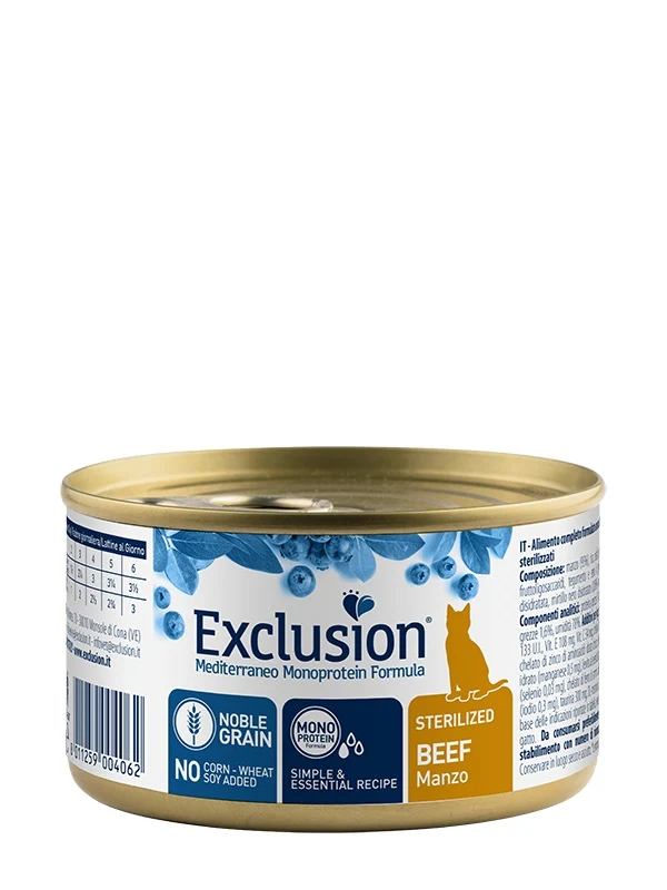 Exclusion Gatto Mediterraneo Adulto Sterilizzato Manzo Lattina 85 g