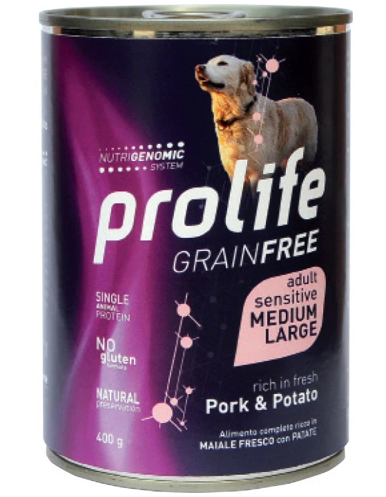 Prolife Cane Grain Free Sensitive Adulto Medium & Large Maiale & Patate Lattina 400 g