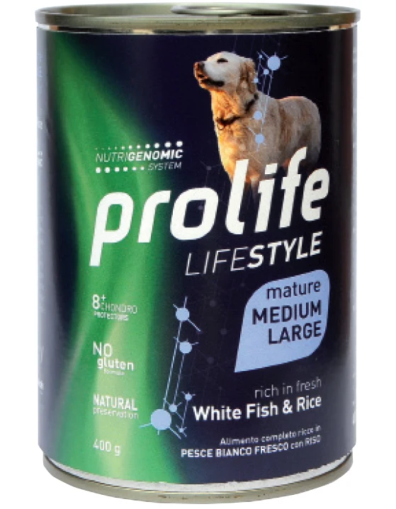 Prolife Cane Lifestyle Mature Medium & Large Pesce Bianco & Riso Lattina 400 g