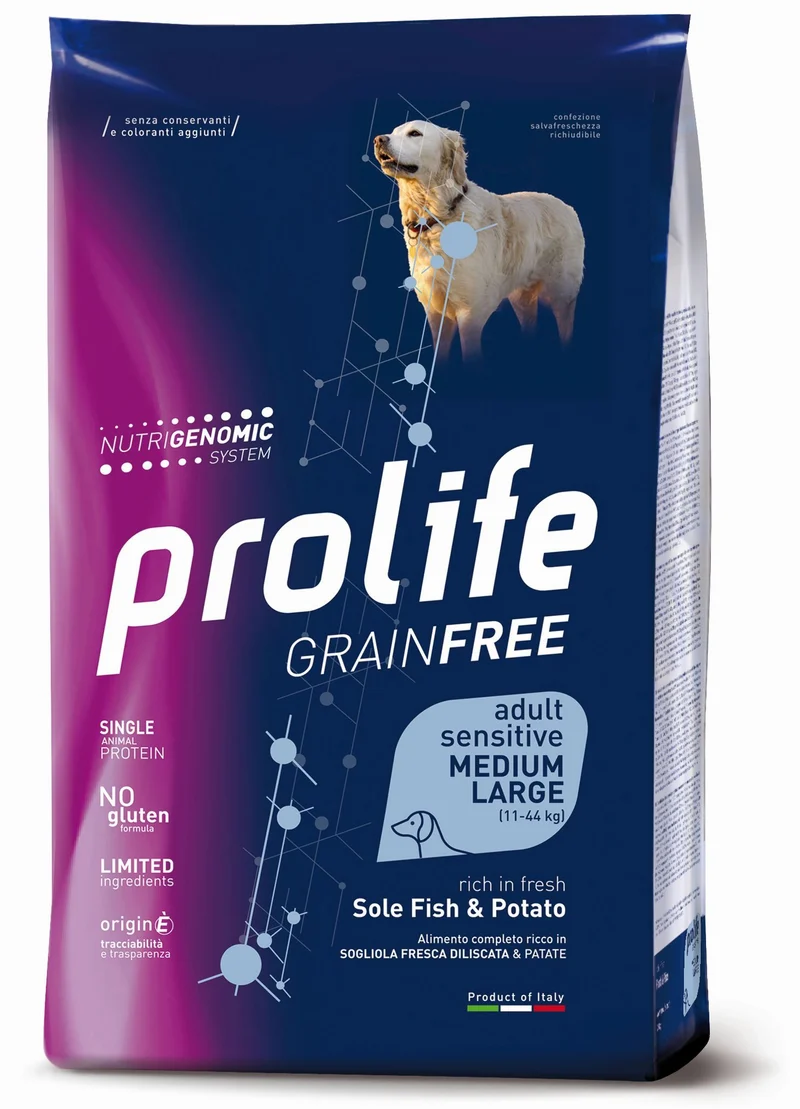 Prolife Cane Grain Free Sensitive Adulto Medium & Large Sogliola & Patate 2,5 kg