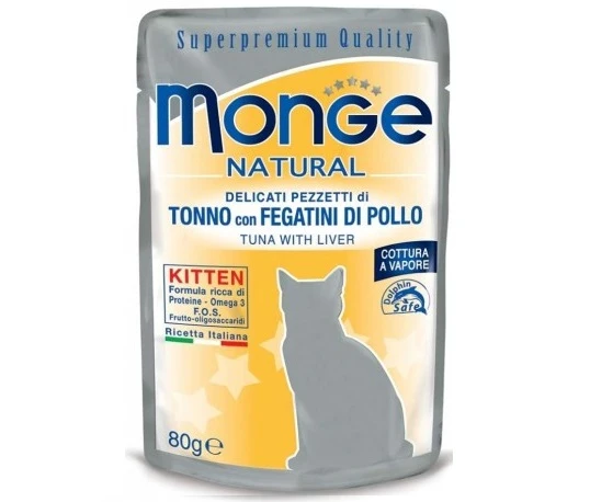 MONGE GATTO NATURAL BUSTA KITTEN TONNO & FEGATINI DI POLLO 80 GR