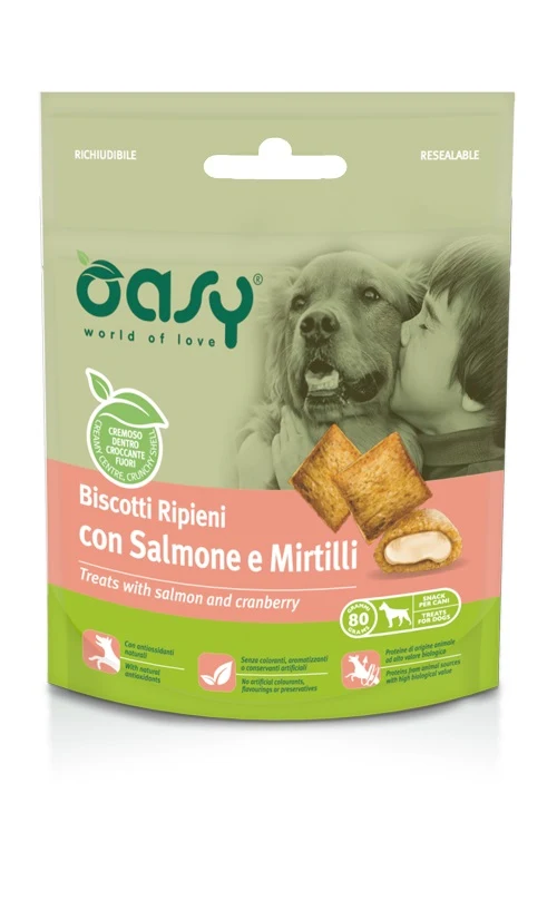 Oasy Cane Snack Biscotti Ripieni Adulto Salmone & Mirtilli 80 g