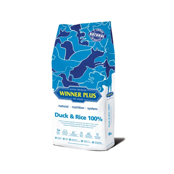 Winner Plus Duck & Rice 100% - Crocchette per Cani Adulti Anatra e Riso - 18 kg