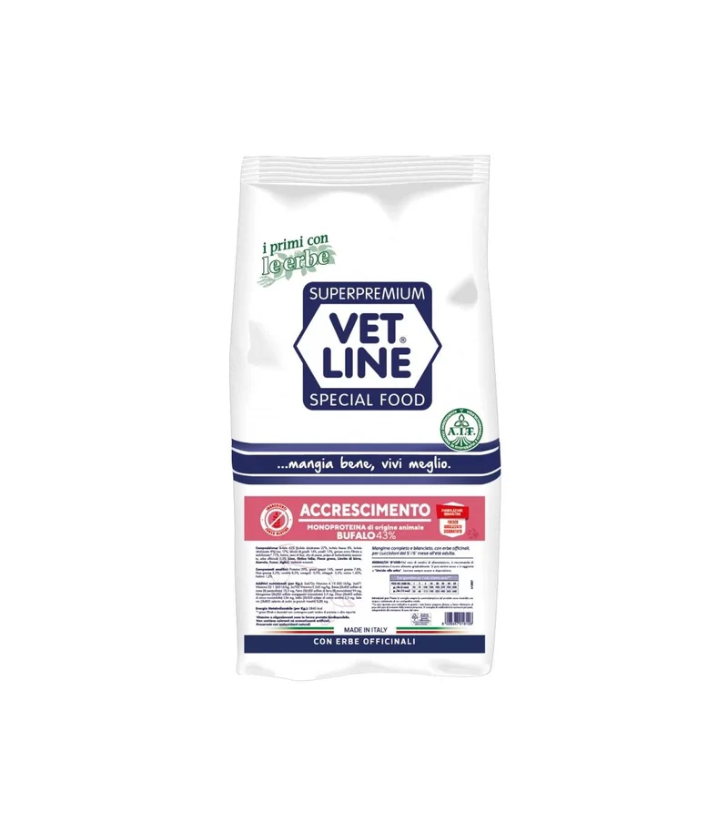 Vet Line Accrescimento al Bufalo - Crocchette per Cuccioli, 12,5 kg