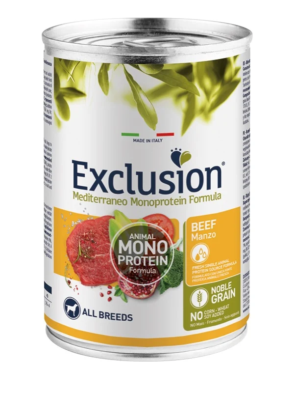 Exclusion Cane Mediterraneo Adulto All Breeds Manzo Lattina 400 g