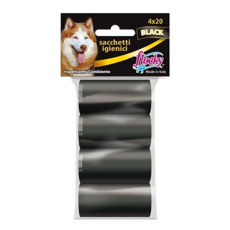 Rotolini Igienici Economici - Sacchetti per Deiezioni Cani - Nero - 4 Rotoli