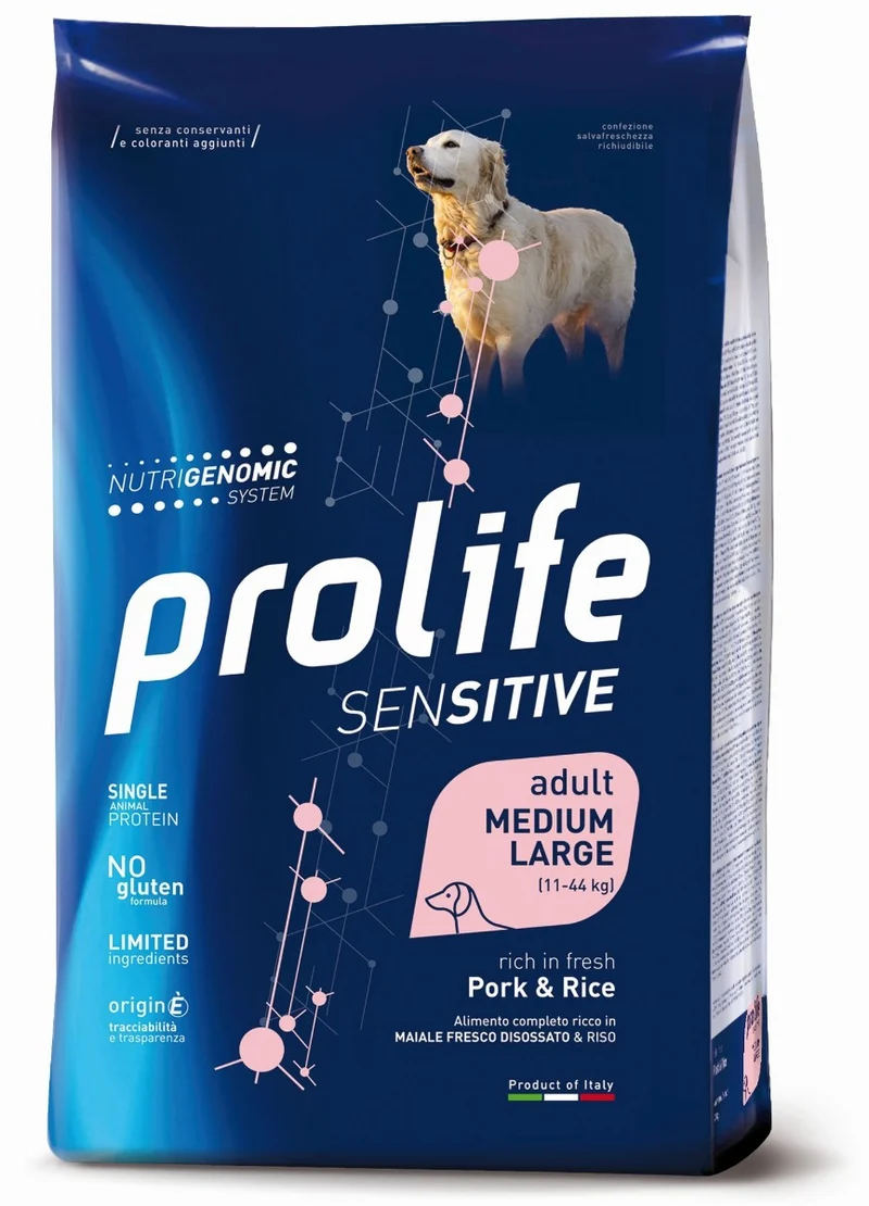 Prolife Cane Sensitive Maiale e Riso Medium/Large - Ipoallergeniche - 10 kg