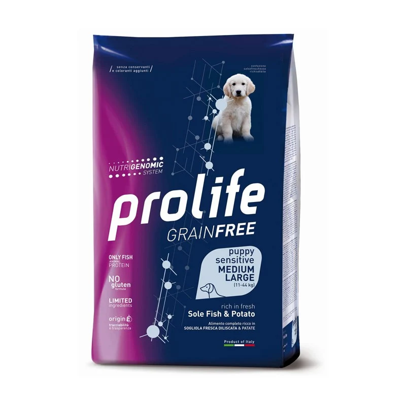 Prolife Cane Sensitive Grain Free Puppy Sogliola e Patate Medium/Large - 10 kg