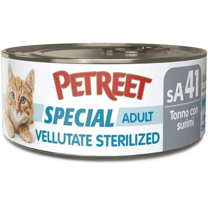 Petreet Tonno Sterilized con Surimi - Umido per Gatti Gusto Granchio - 70g