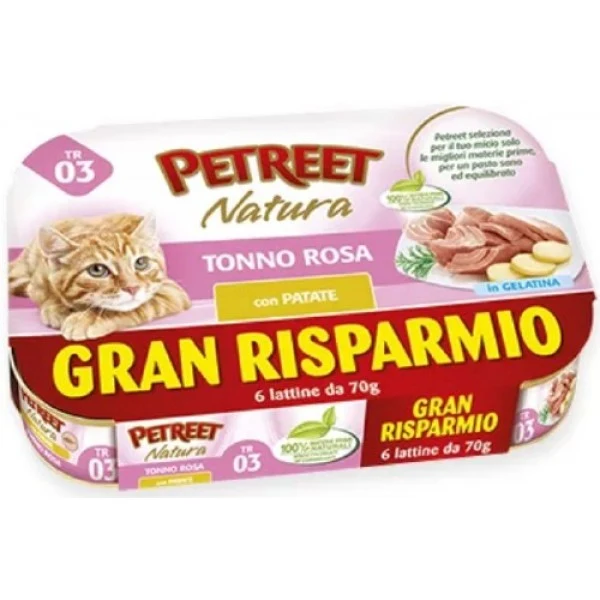 Petreet Natura Tonno Rosa con Patate - Multipack Cibo Umido Gatti - 6x70g