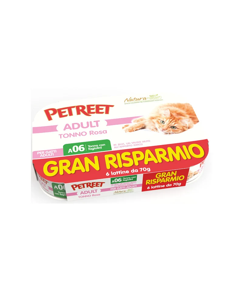 Petreet Natura Tonno Rosa con Fagiolini - Multipack Umido Vegetale - 6x70g
