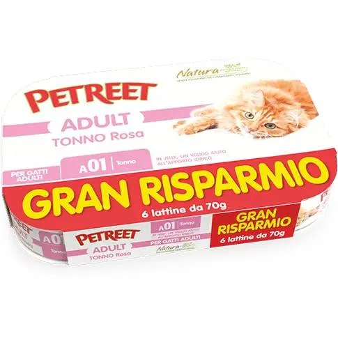 Petreet Natura Tonno Rosa - Multipack Umido Naturale Qualità Premium - 6x70g