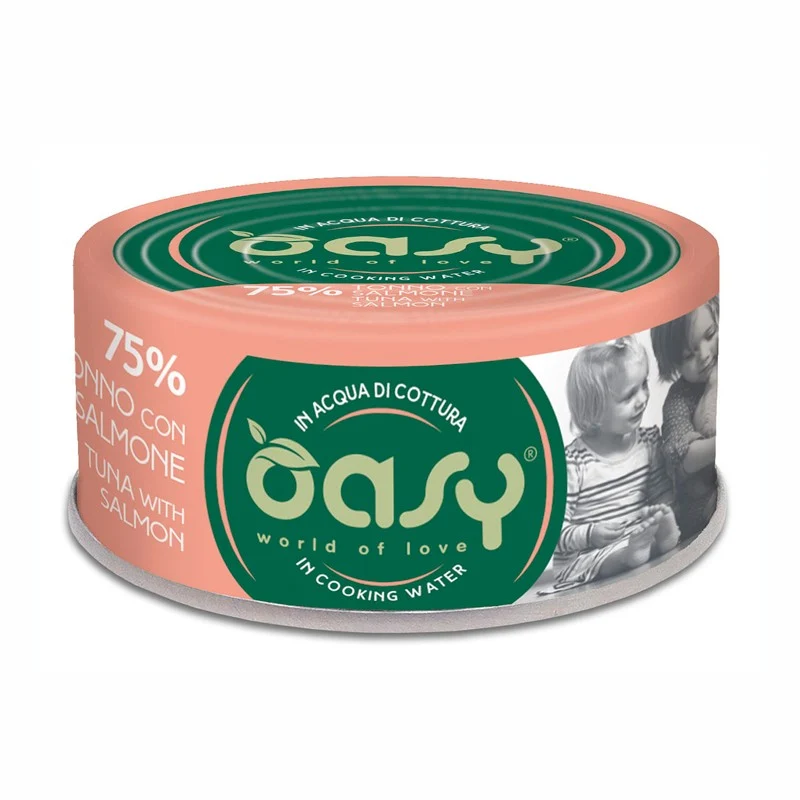 Oasy More Love Tonno con Salmone - Lattina Umida Premium per Gatti - 70g