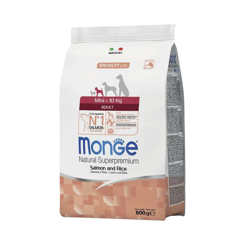 Monge Natural Mini Adult Salmone e Riso - Crocchette Cani, 800g