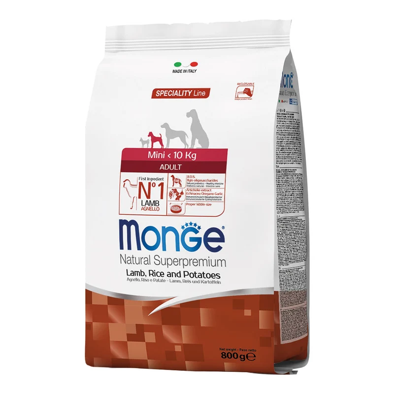 Monge Natural Mini Adult Agnello e Riso - Crocchette Cani, 800g