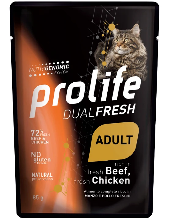 Prolife Gatto Dual Fresh Adulto Manzo & Pollo Busta 85 g
