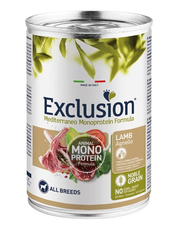 Exclusion Cane Mediterraneo Adulto All Breeds Agnello Lattina 400 g