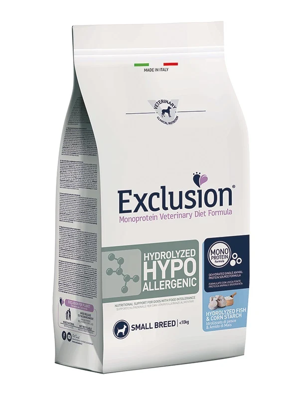 EXCLUSION CANE DIET HYDROLYZED HYPOALLERGENIC ADULTO SMALL PESCE & AMIDO DI MAIS 2 KG