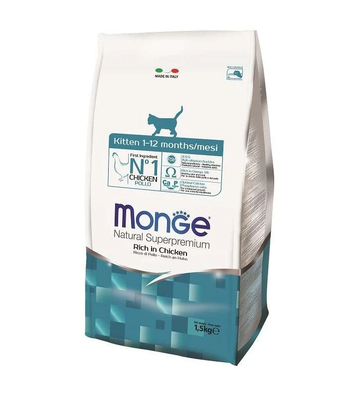 Monge Natural Kitten Pollo - Crocchette Nutrienti per Gattini (1-12 mesi) - 1,5 kg