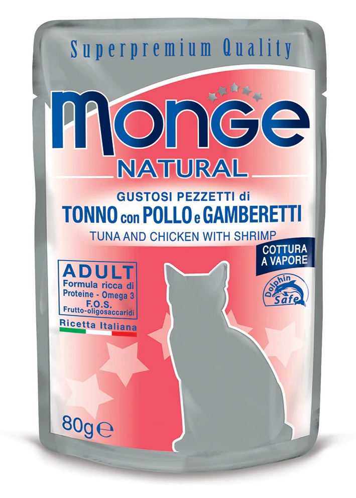 Monge Natural Tonno Pollo e Gamberetti - Cibo Umido per Gatti - 80g