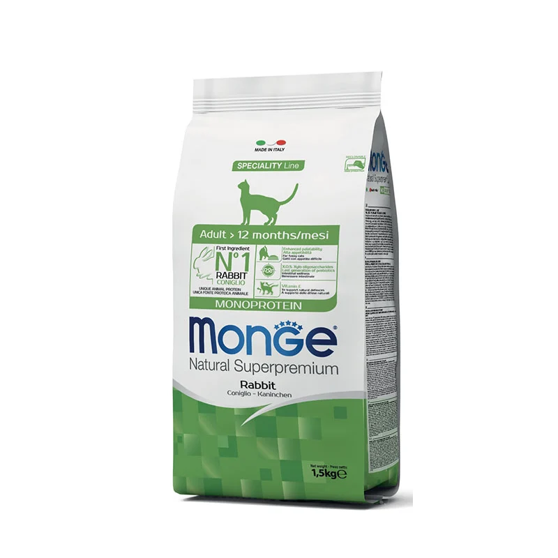 Monge Natural Adult al Coniglio - Crocchette Gatti, 1,5 kg