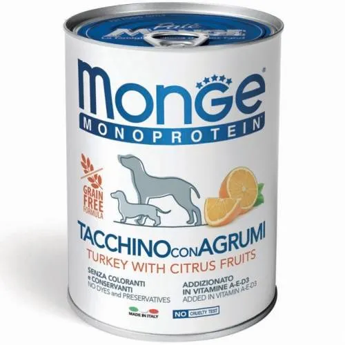 Monge Monoprotein Frutta Tacchino e Agrumi - Umido Cani, 400g