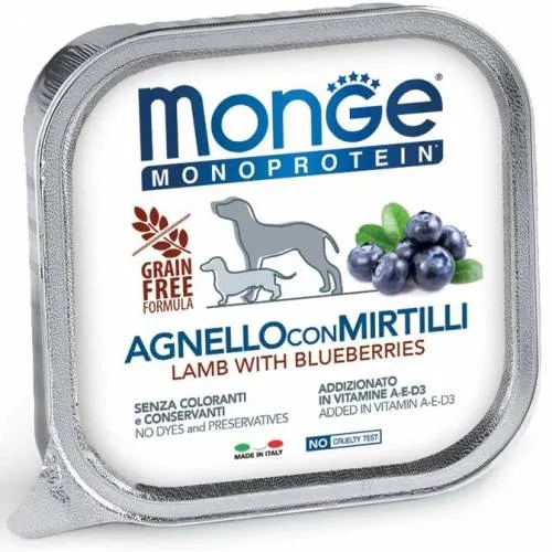 Monge Monoprotein Frutta Agnello e Mirtilli - Umido Cani, 150g
