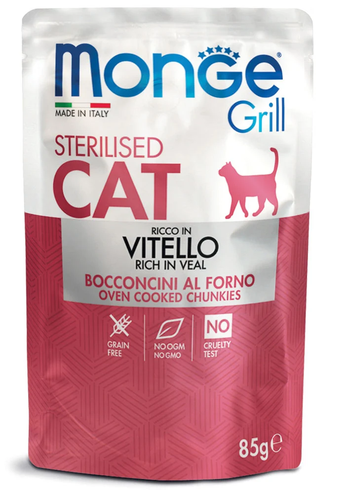 Monge Grill Buste Sterilized al Vitello - Cibo Umido Gatto, 85g