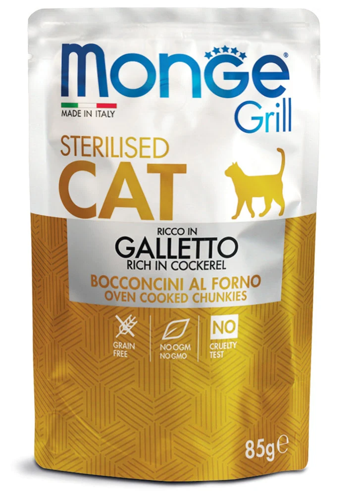 Monge Grill Buste Sterilized al Galletto - Cibo Umido Gatto, 85g