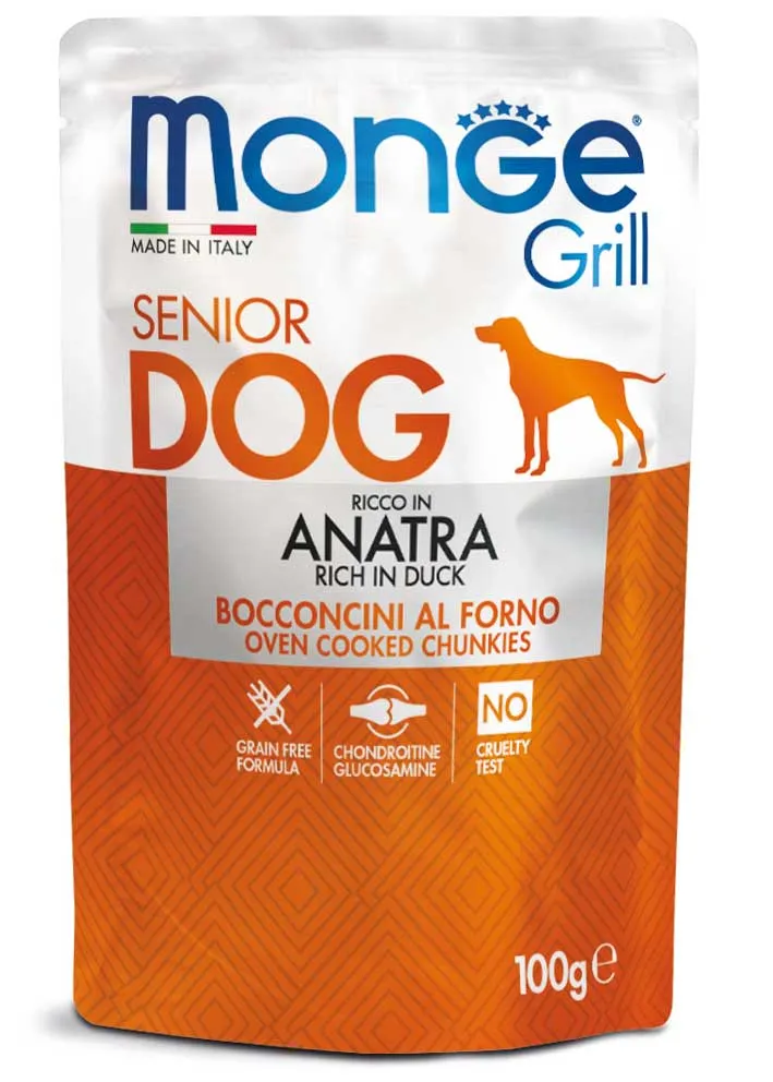 Monge Grill Buste Senior all'Anatra - Cibo Umido per Cani, 100g