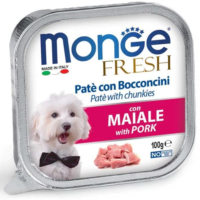 Monge Fresh Vaschetta al Maiale - Cibo Umido Cani, 100g