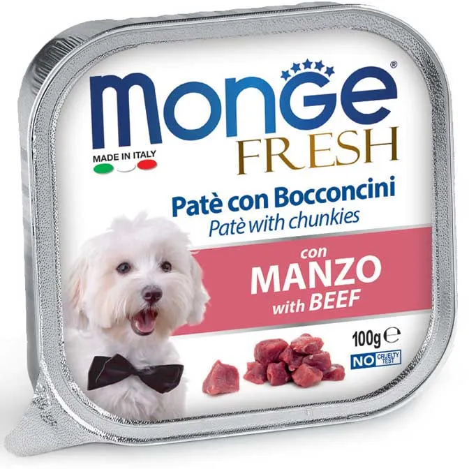 Monge Fresh Vaschetta al Manzo - Cibo Umido Cani, 100g