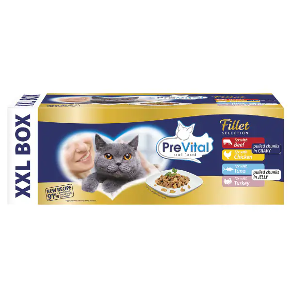 Prevital Cat Food Adult Fillet Selection Multipack XXL Box 48x85 gr