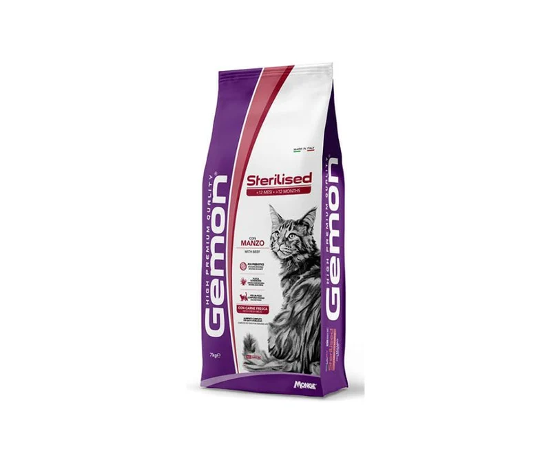 Gemon Cat Sterilized con Manzo e Riso - Crocchette per Gatti - 7 kg