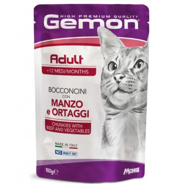 Gemon Cat Busta Adult Bocconcini Manzo e Verdure - 100g